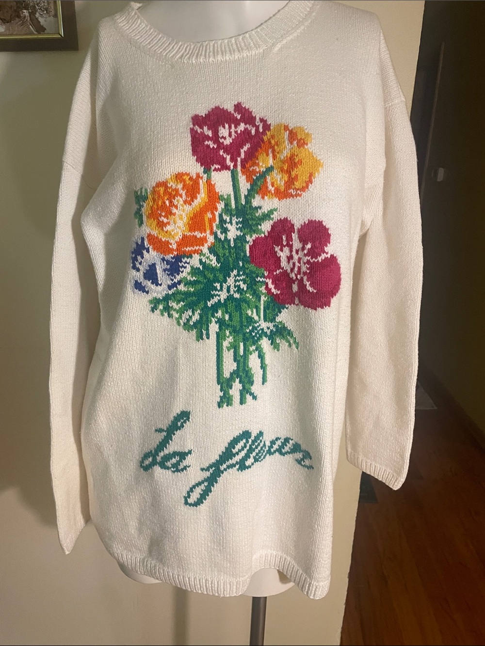 Adrienne Vittadini Vintage Knit Floral La Fleur Crewneck Sweater